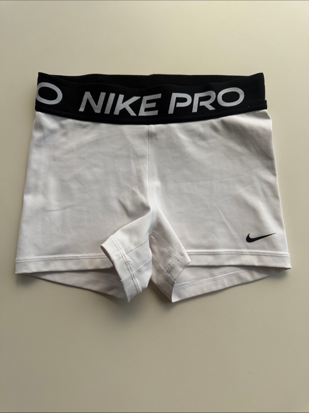 Nike Pro White Women's Compression Bike Shorts with Black Waistband